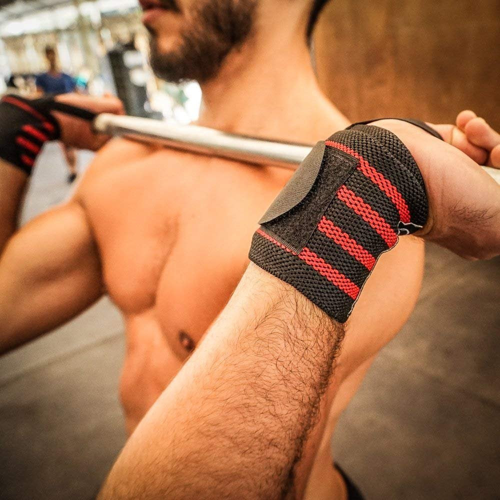 Wrist Wraps & Straps for Gym & Weightlifting (18 Inch) - Essential Weight Lifting Wrist Wraps & Gym Wrist Straps Support for Optimal Powerlifting Performance for Women & Men - Black/Red