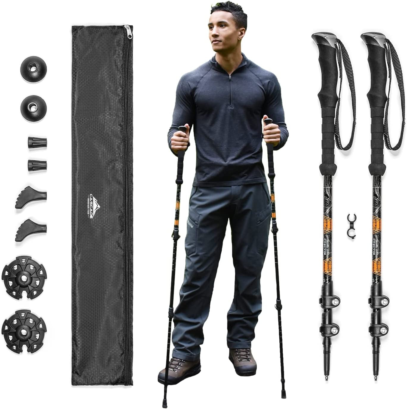 Lightweight Aircraft-Grade Aluminum Trekking Poles with Extended down Grip plus Tip Kit