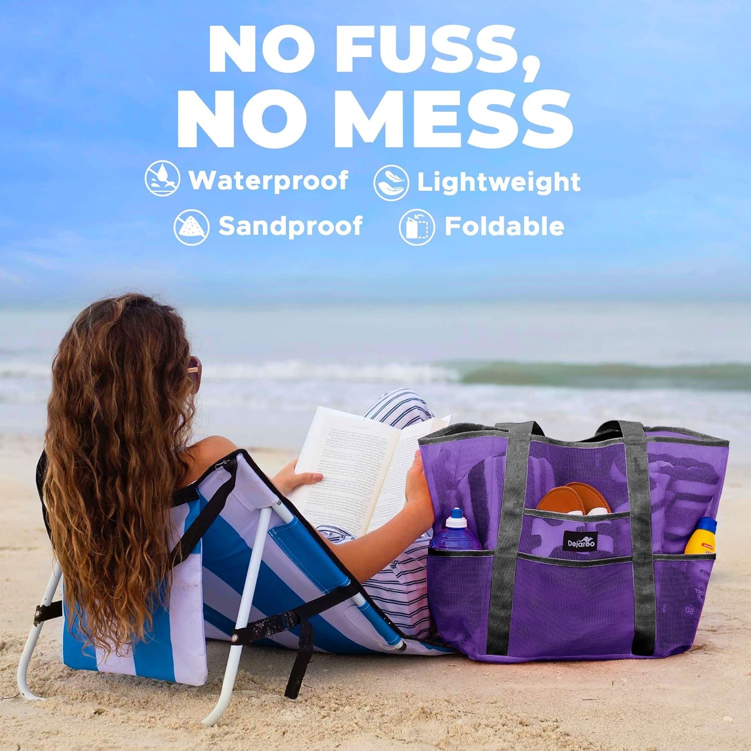 Mesh Sand Free Bag - Strong Lightweight Bag for Beach & Vacation Essentials. Tons of Storage!