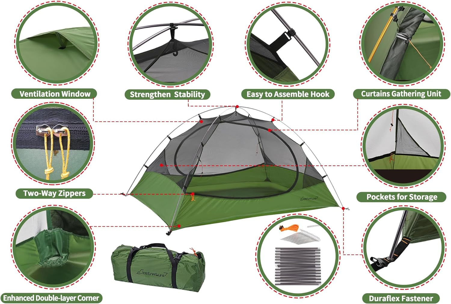 Polaris Lightweight Backpacking Tent - 2/3/4 Person Ultralight Waterproof Camping Tent, 3 Season Large Size Easy Setup Tent for Family, Outdoor, Hiking and Mountaineering