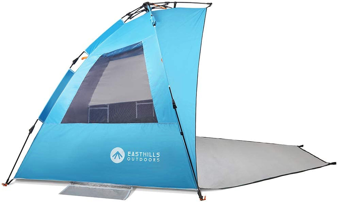 Instant Shader Dark Shelter XL Beach Tent 99" Wide for 4-6 Person Sun Shelter UPF 50+ with Extended Zippered Porch Pacific Blue