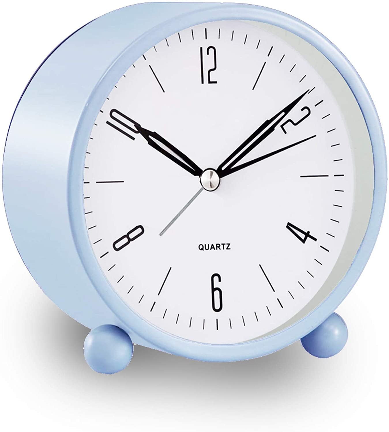 Analog Alarm Clock, 4 Inch Super Silent Non Ticking Small Clock with Night Light, Battery Operated, Simply Design, for Bedroon, Bedside, Desk, (Sky Blue)