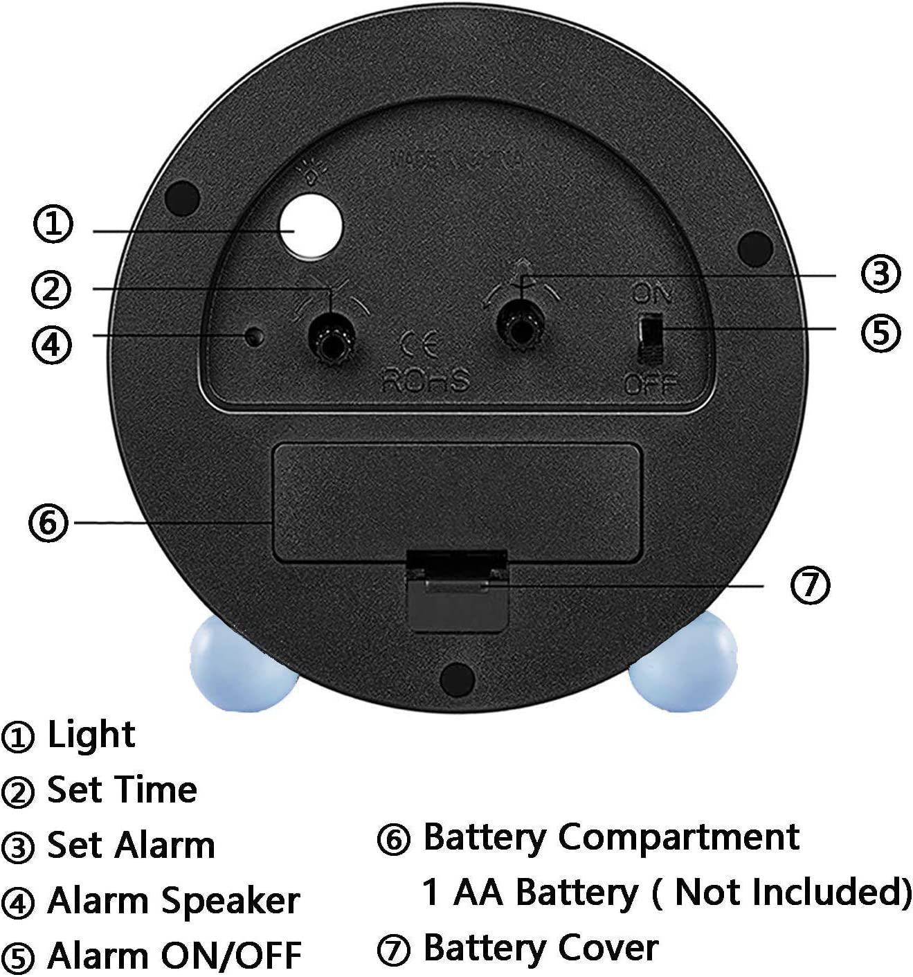 Analog Alarm Clock, 4 Inch Super Silent Non Ticking Small Clock with Night Light, Battery Operated, Simply Design, for Bedroon, Bedside, Desk, (Sky Blue)